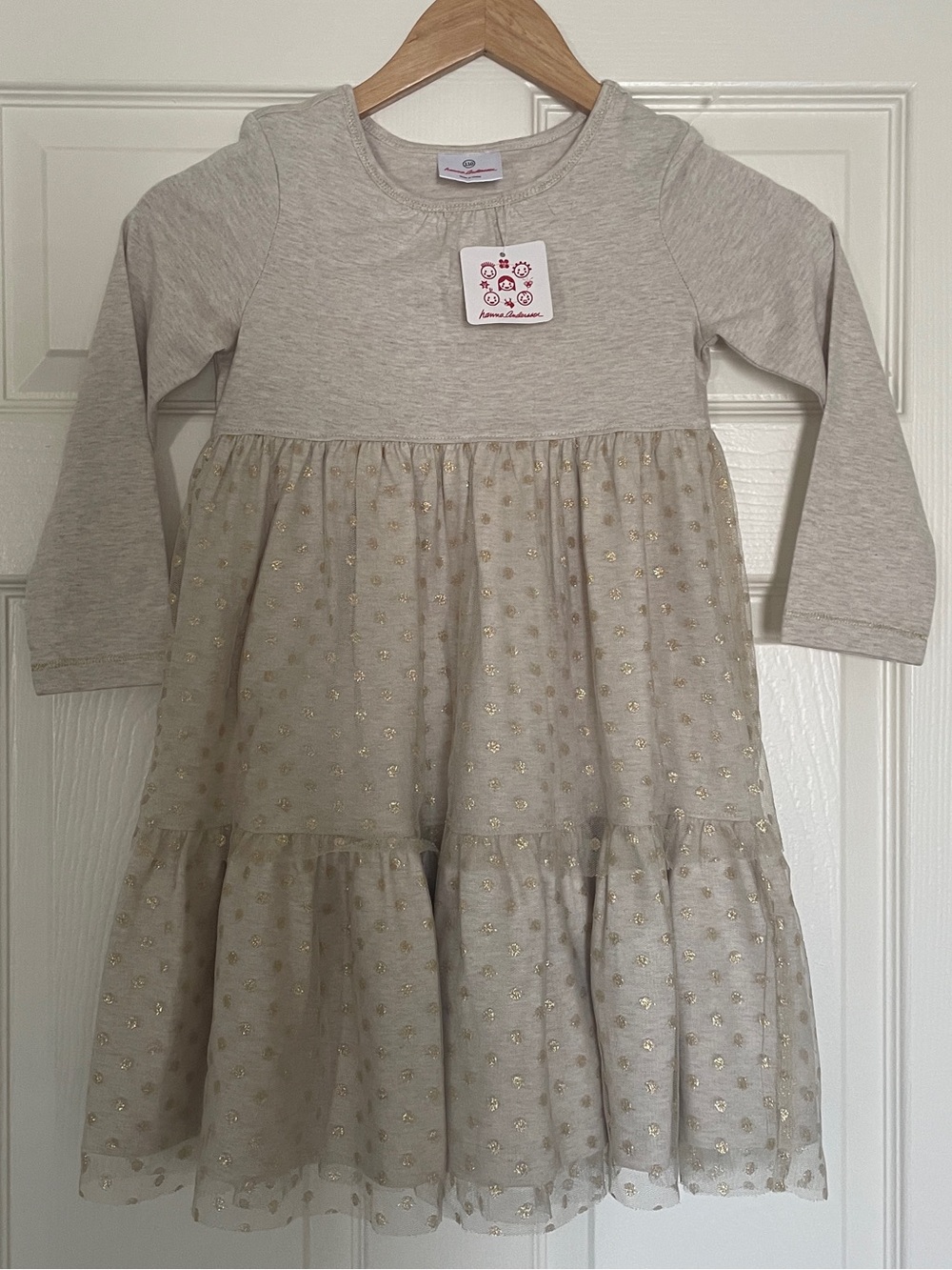 🤍 Hannah Andersson Girl’s Cream Polka Dot Long-Sleeve Tulle Skirt Dress 🤍